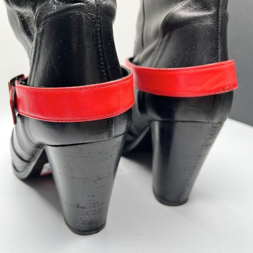 MELLOW YELLOW X JC/DC BLACK LEATHER VEAL CALFSKIN COLORFUL STRAPPY COWBOY BOOTS - Picture 11 of 13